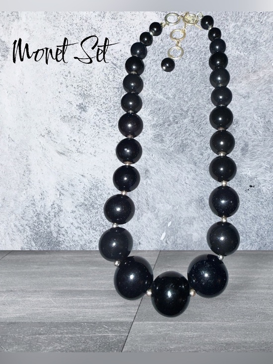Monet Jewelry - Vintage Monet Black Bead Necklace & Bracelet Set | Graduated Beads